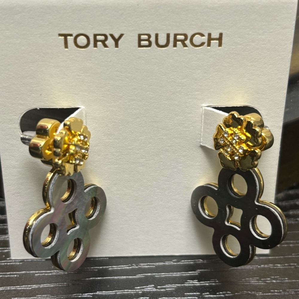 Tory Burch Kira Logo Clover Pavé Front/Back Earrings - Picture 6 of 9